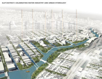 At Harvard’s Graduate School of Design, Nina Chase’s final studio explored the creation of a “Slip District” along the Chicago River’s South Branch. A new edge condition includes a riverwalk, kayak lanes, riparian buffer, and restored habitats.