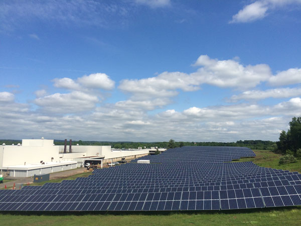 The company’s 1.1-megawatt solar array at a factory in Connecticut provides 20% of the plant’s power.