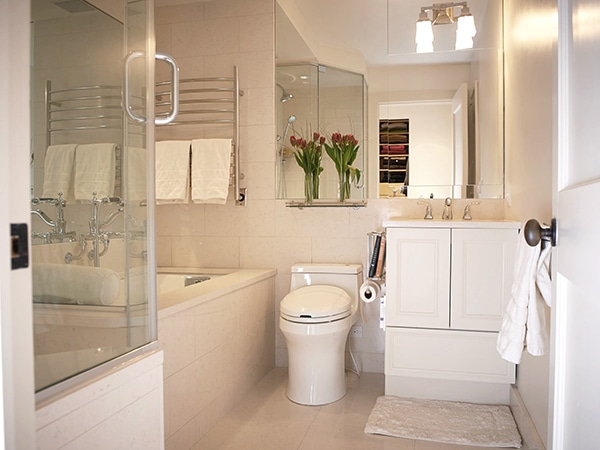 A Mr. Steam shower unit that uses roughly half as much water as the previous fixture, was installed in the bathroom.