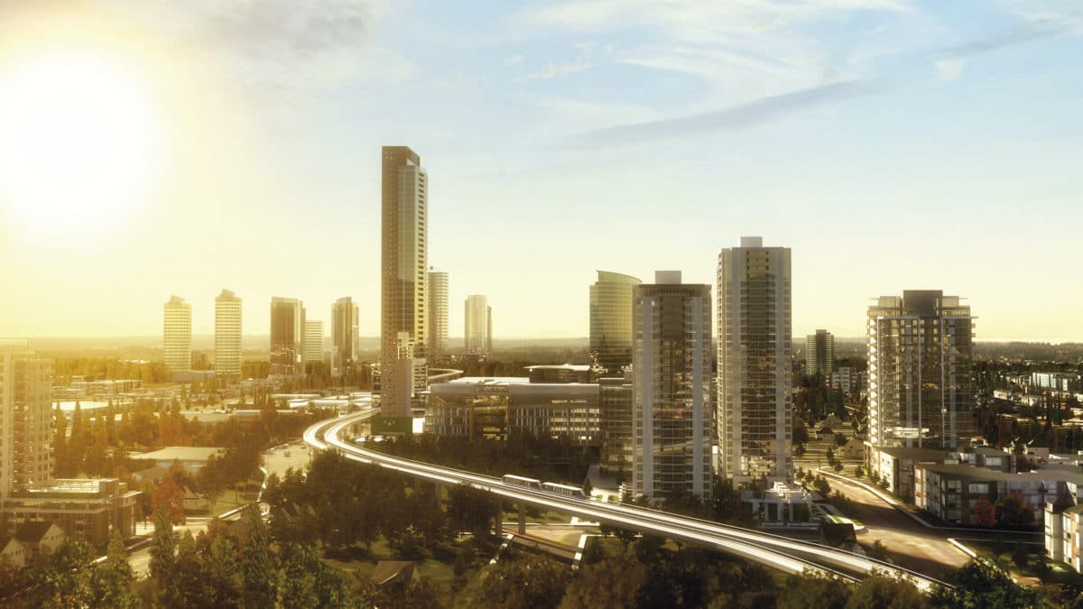 3 Civic Plaza Exterior Rendering with Skytrain Inventive Design