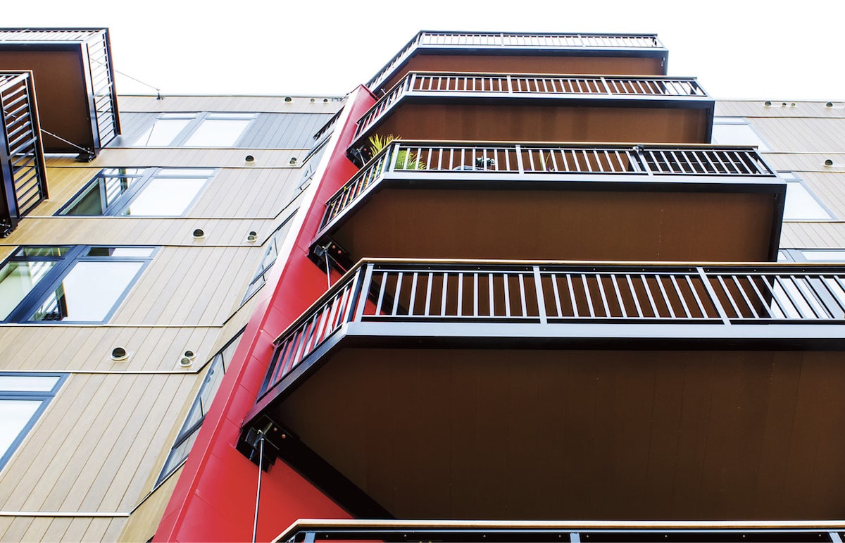 red aluminum balconies
