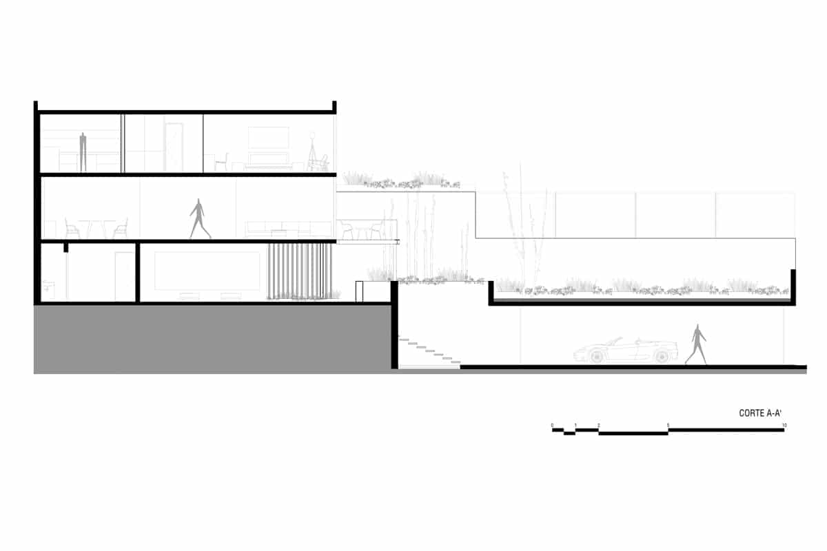 mexico city house longitudinal section diagram
