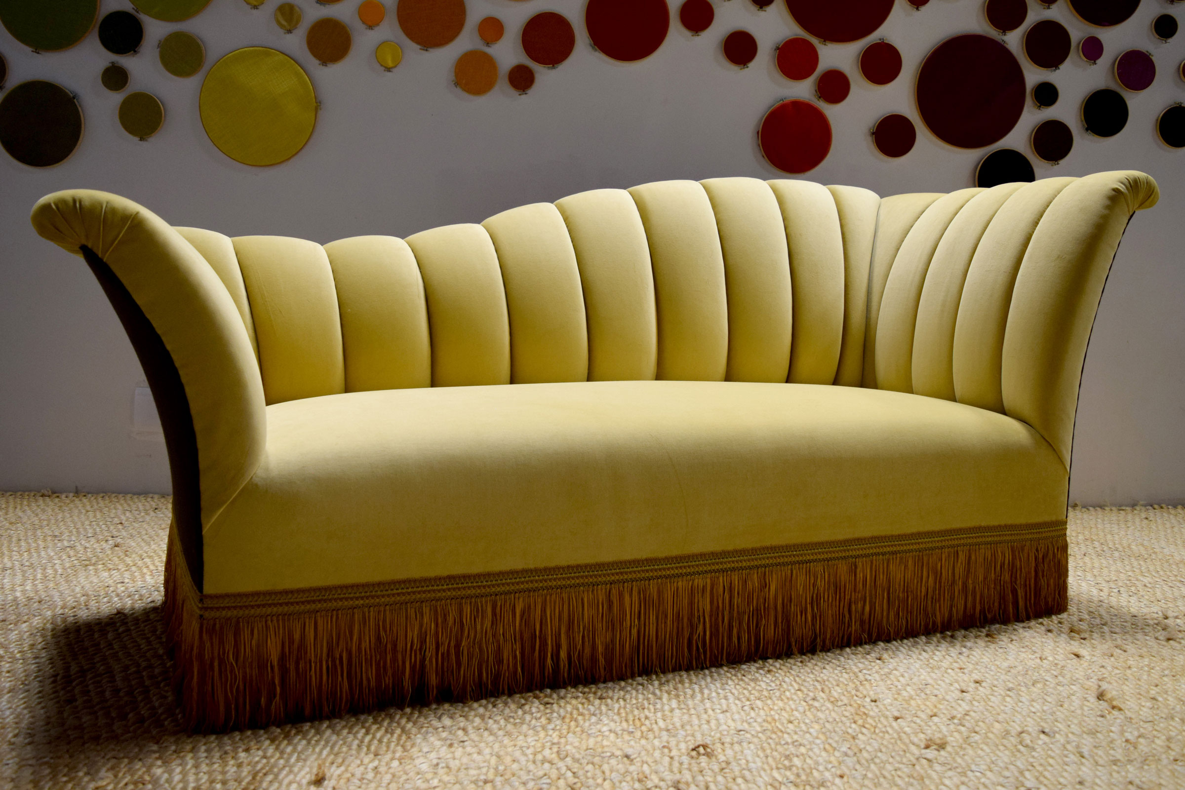 ecobalanza seattle furniture brand channel tufted fringed velvet settee