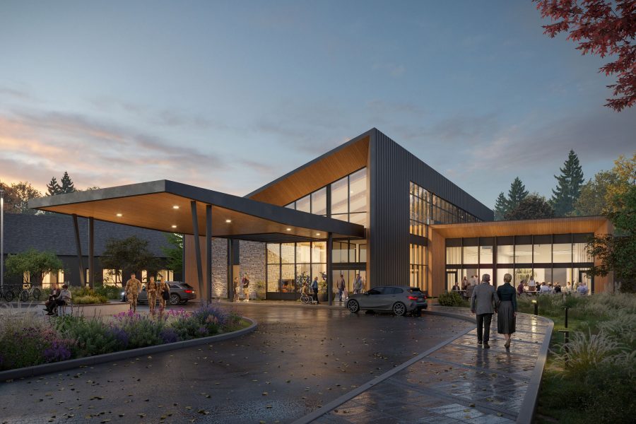 web-Perkins-Eastman-insulation-Marquette-Veterans-Home_Render-Ext-Entrance-Drive-Dusk_Copyright-Perkins-Eastman
